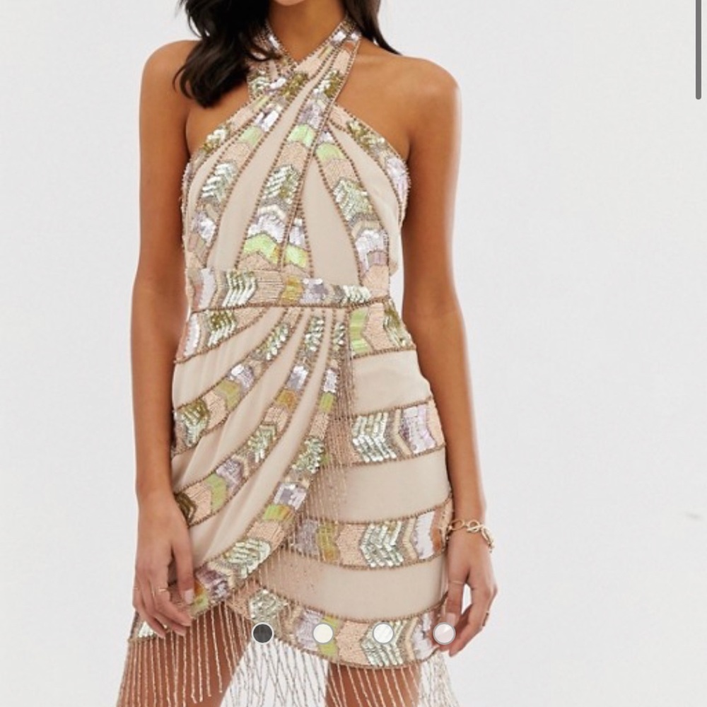 NWT wrap neck and aztec embellishment fringe